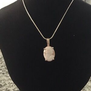 Chic Silver Pink Cameo Pendant